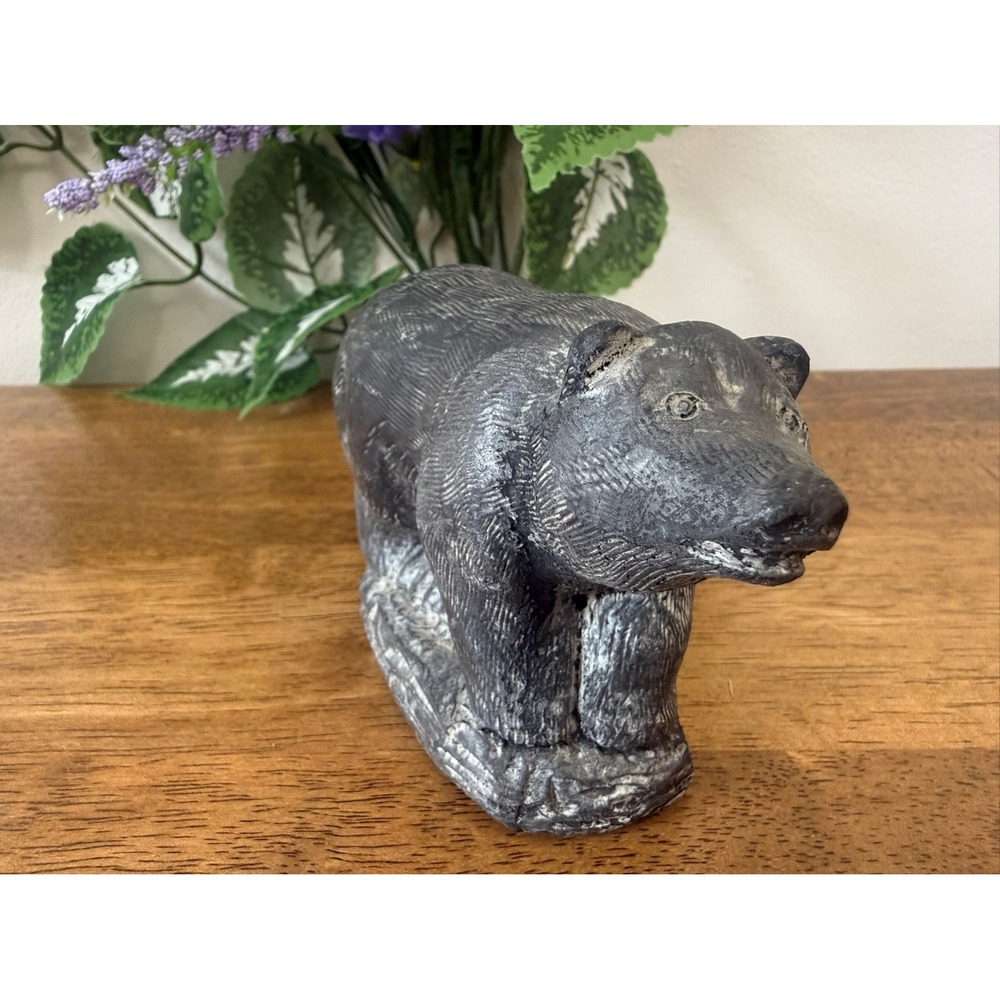 Vintage Canadian Soapstone Bear‎ Sculpture Hand Carved MCM Retro Wildlife Decor